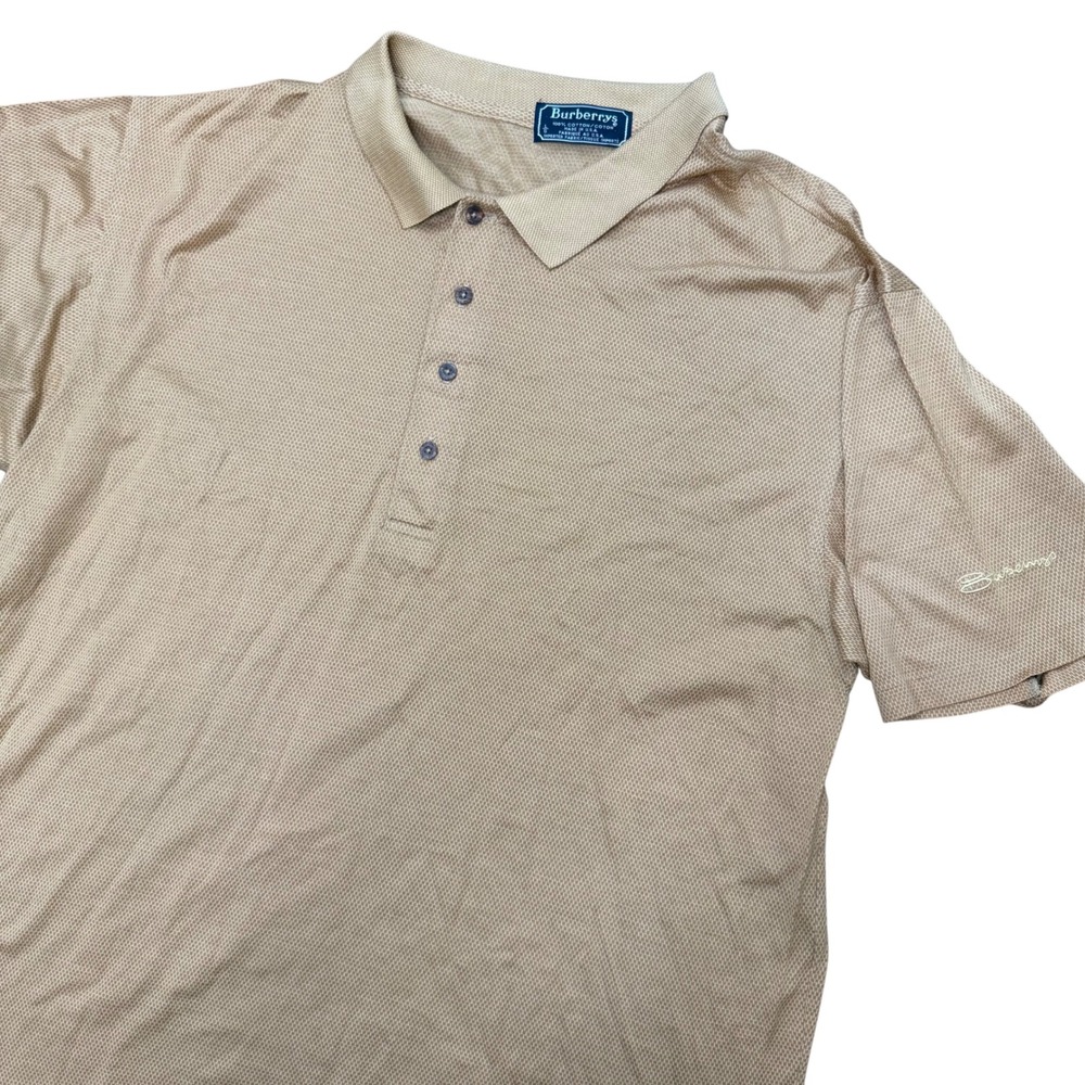 Burberrys Polo Shirt Mens Large Tan Vintage 90s Made in USA Cotton Short Sleeve